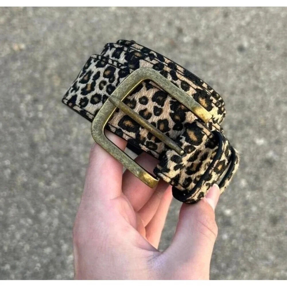 Vintage Style Cheetah Leopard Print Fur Belt American Western Boho Black and Tan
